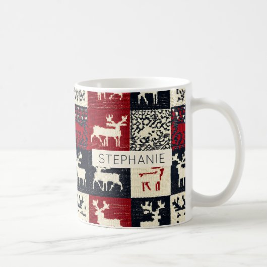 gebreid patchwork kerstpatroon | rustiek koffiemok (Rechts)