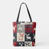 gebreid patchwork kerstpatroon | rustiek tote bag (Achterkant)