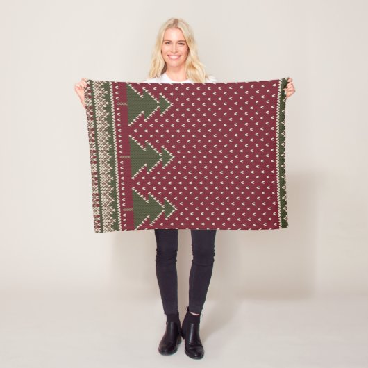 Gebreid patroon met kerstbomen fleece deken (In situ)