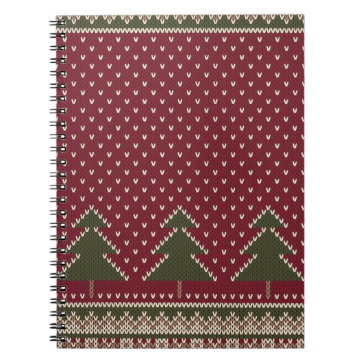 Gebreid patroon met kerstbomen notitieboek (Voorkant)