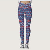 Gebreid Steekpatroon2 Navy/Rood ID208 Leggings (Voorkant)