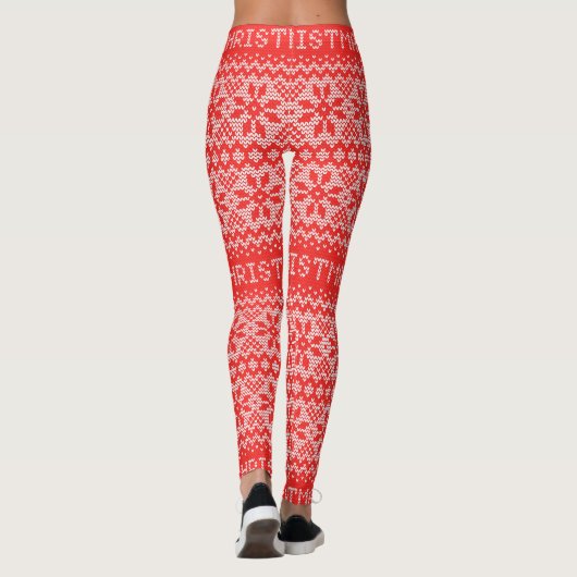 Gebreid Stitch Pattern1 Red/White ID208 Leggings (Achterkant)