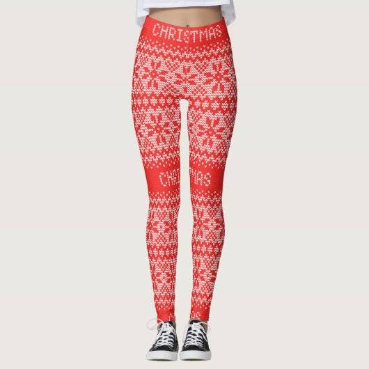 Gebreid Stitch Pattern1 Red/White ID208 Leggings (Voorkant)