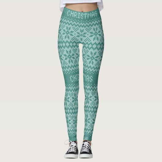 Gebreid Stitch Pattern8 Green ID208 Leggings (Voorkant)