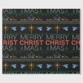 Gebreide Christelijk Vrolijk Kerstfeest Christelij Cadeaupapier (Vlak)