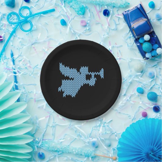 Gebreide engel lelijke kerst trui breien blauw papieren bordje (Feest)