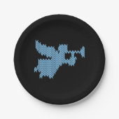 Gebreide engel lelijke kerst trui breien blauw papieren bordje (Voorkant)