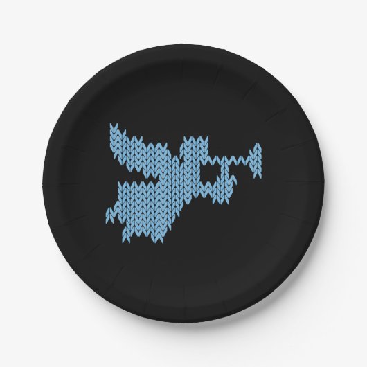 Gebreide engel lelijke kerst trui breien blauw papieren bordje (Voorkant)