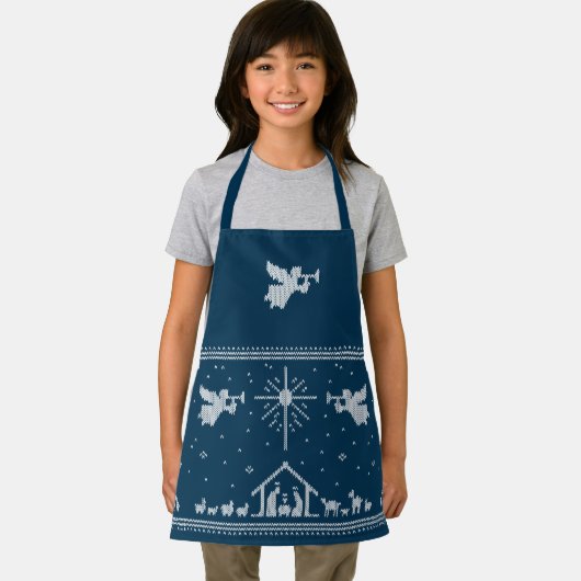 Gebreide Geboorte & Engelen Kerst Christelijk Blau Schort (Insitu)