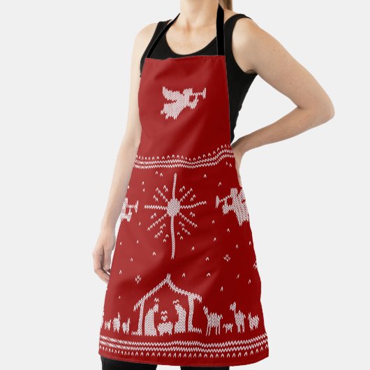 Gebreide Geboorte & Engelen Kerst Christelijk Rood Schort (Insitu)