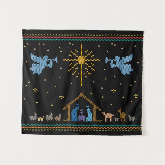 Gebreide Geboorte Lelijke Kersttrui Christelijk Wandkleed (Voorkant (horizontaal))