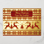 Gebreide goudherten en kerstbomen op rode tas folie uitnodiging (Voorkant)