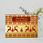 Gebreide goudherten en kerstbomen op rode tas folie uitnodiging (Staand Voorkant)