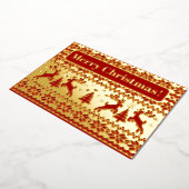 Gebreide herten en kerstbomen in goud en rood folie uitnodiging (Gedraaid)