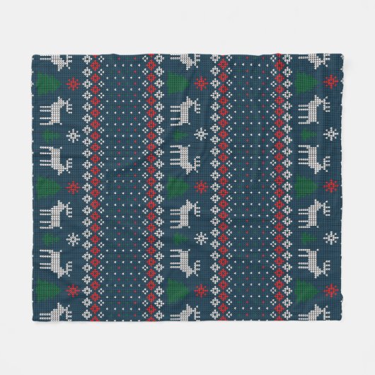 Gebreide Kerst Herten Pine Tree Decoratief Fleece Deken (Voorkant (Horizontaal))