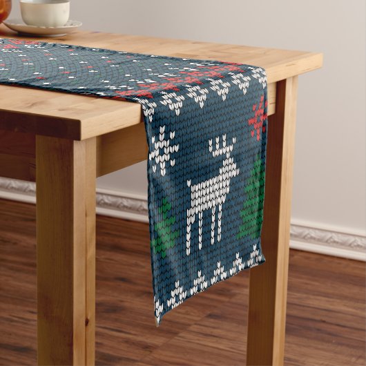 Gebreide Kerst Herten Pine Tree Decoratief Korte Tafelloper (Voorbeeld)