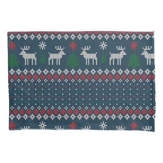 Gebreide Kerst Herten Pine Tree Decoratief Kussensloop (Voorkant-Links)