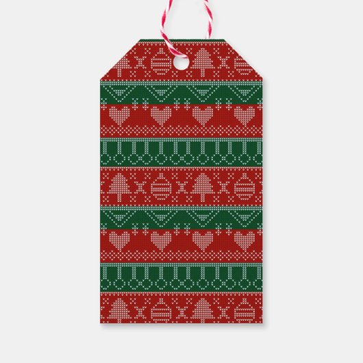 Gebreide kerst patroon aangepaste naam cadeaulabel (Achterkant)