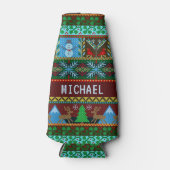 Gebreide kerst rendieren sneeuwmannen vakantie | N Flesjeskoeler (Voorkant)