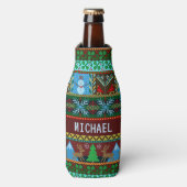 Gebreide kerst rendieren sneeuwmannen vakantie | N Flesjeskoeler (Fles Voorkant)