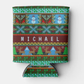 Gebreide kerst sneeuwmannen rendieren vakantie | N Blikjeskoeler (Voorkant)