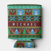 Gebreide kerst sneeuwmannen rendieren vakantie | N Blikjeskoeler (Achterkant)