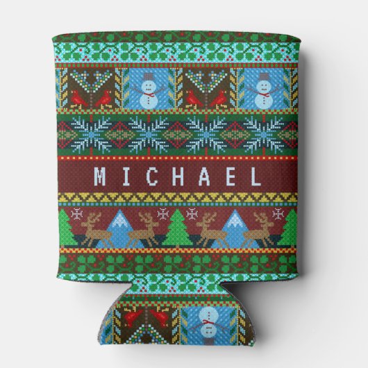 Gebreide kerst sneeuwmannen rendieren vakantie | N Blikjeskoeler (Achterkant)