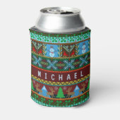 Gebreide kerst sneeuwmannen rendieren vakantie | N Blikjeskoeler (Blikje Achterkant)