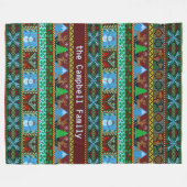 Gebreide kerst sneeuwpoppen rendieren | Achternaam Fleece Deken (Voorkant (Horizontaal))