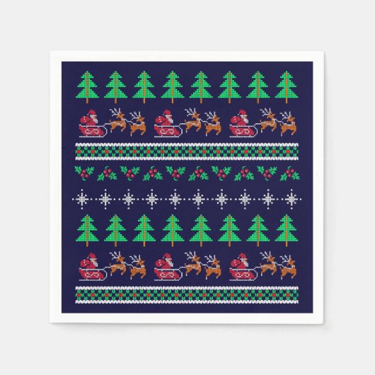 Gebreide Kerst Trui Patroon op Navy Blue Servet (Voorkant)