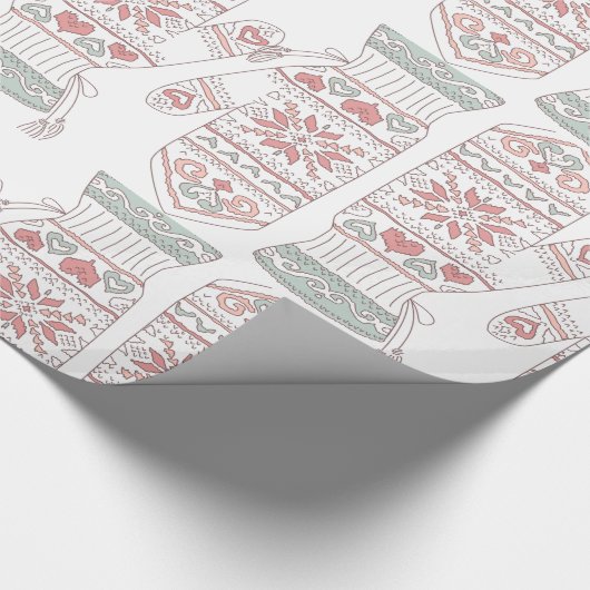 Gebreide kersthandschoenen patroon cadeaupapier (Hoek)