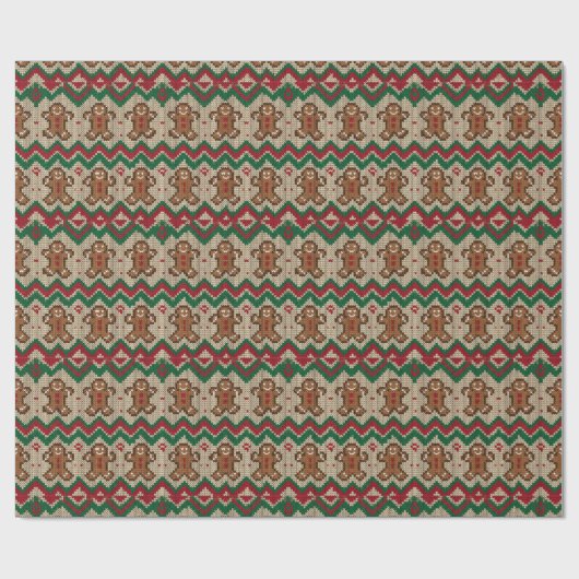 Gebreide kerstman kerstpatroon cadeaupapier (Vlak)