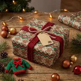 Gebreide kerstman kerstpatroon cadeaupapier