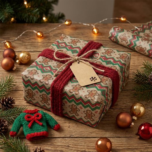 Gebreide kerstman kerstpatroon  cadeaupapier