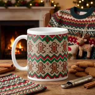 Gebreide kerstman kerstpatroon koffiemok