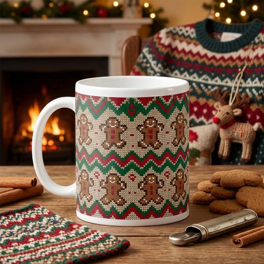 Gebreide kerstman kerstpatroon koffiemok