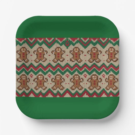 Gebreide kerstman kerstpatroon  papieren bordje (Voorkant)