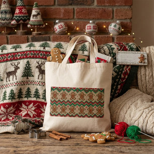 Gebreide kerstman kerstpatroon tote bag