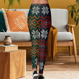 Gebreide Kerstmis en Nieuwjaar Bloem Patroon Moede Leggings