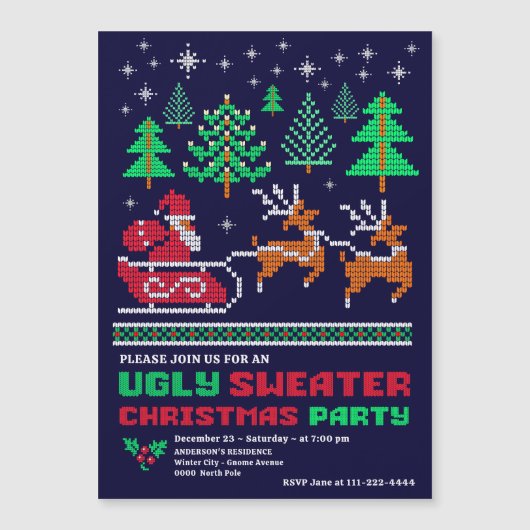 Gebreide kerstpatroon lelijke trui kerstfeest magnetische uitnodiging (Voorkant)