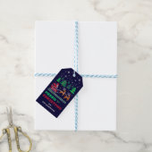 Gebreide kerstpatroon op Navy Blue Merry Christmas Cadeaulabel (Met Touw)