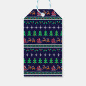 Gebreide kerstpatroon op Navy Blue Merry Christmas Cadeaulabel (Achterkant)