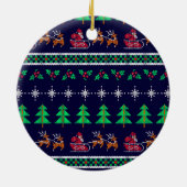 Gebreide kerstpatroon op Navy Blue Merry Christmas Keramisch Ornament (Achterkant)