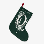 Gebreide kerstsok met botanisch monogram Q Kleine Kerstsok (Voorkant (Hangend))