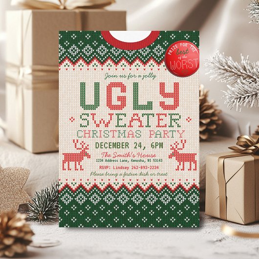 Gebreide lelijke trui kerstfeest uitnodiging