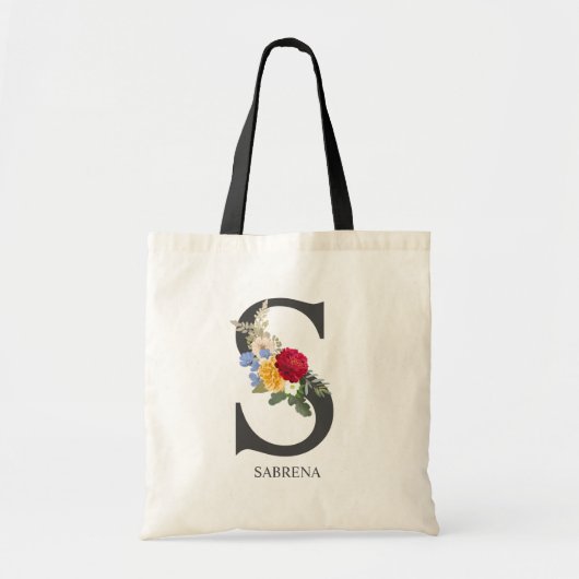Gebreide Letter S Bloemboeket Tote Bag (Voorkant)
