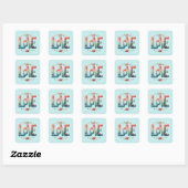 Gebreide LIEFDE Woord Blauw tot Roze Gradient Vierkante Sticker (Vel)