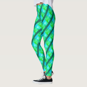 Gebreide linten of onregelmatige blauwe en groene leggings