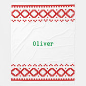 Gebreide look wit met rode patroonranden Cozy F Fleece Deken (Voorkant)