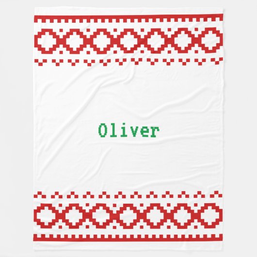 Gebreide look wit met rode patroonranden Cozy F Fleece Deken (Voorkant)